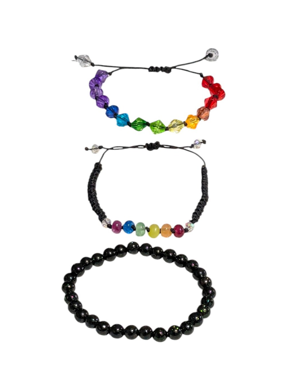 OOAK Rainbow Bead Bracelet Stack Adjustable Tassel Chakra Pride Unisex